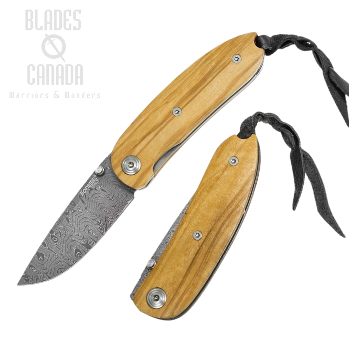 Lion Steel 8210D UL Mini Folding Knife, Damascus, Olive Wood, 8210D UL